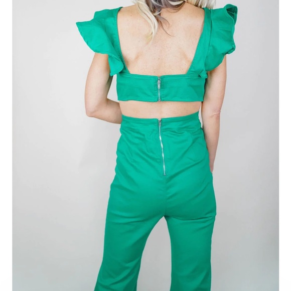 Green flare romper. Worn ONCE. - Picture 2 of 3